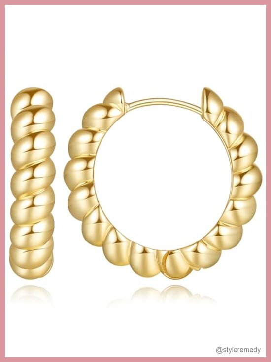 Jewelry - 14K Gold Plated Chunky Huggie Hoop Earrings for Women